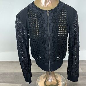 Diane von Furstenberg DVF Black Lace Pattern Bomber Jacket XS